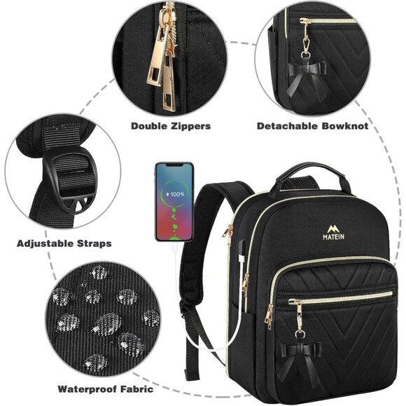 Stylish 15.6 Inch Waterproof Backpack Purse with USB Port - Ideal for Women main image 4